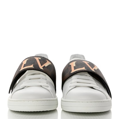 Louis Vuitton Calfskin Damier Ebene Striped Frontrow Sneakers 37 White 2 of 9