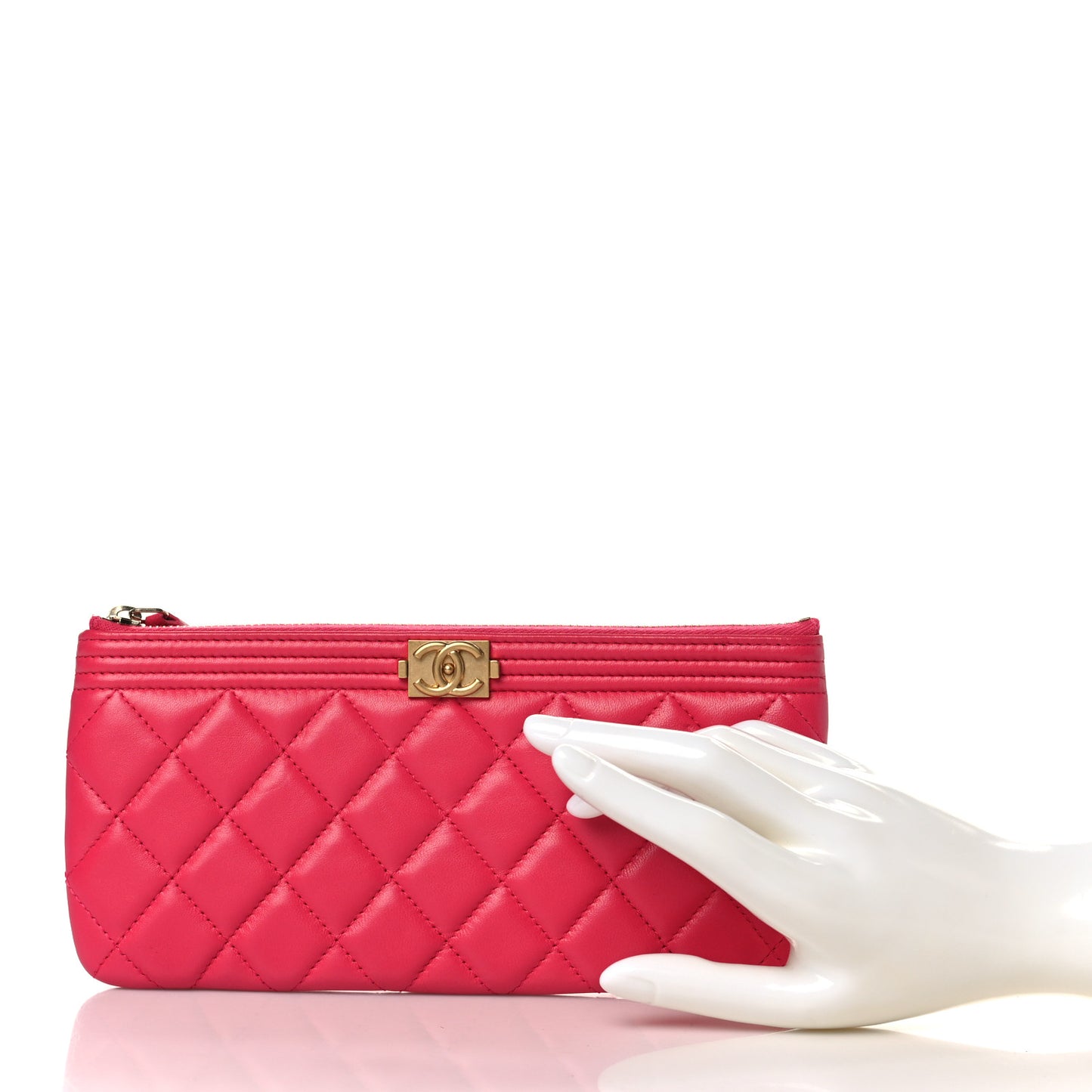 Lambskin Quilted Small Boy Zipped Pouch Dark Pink
