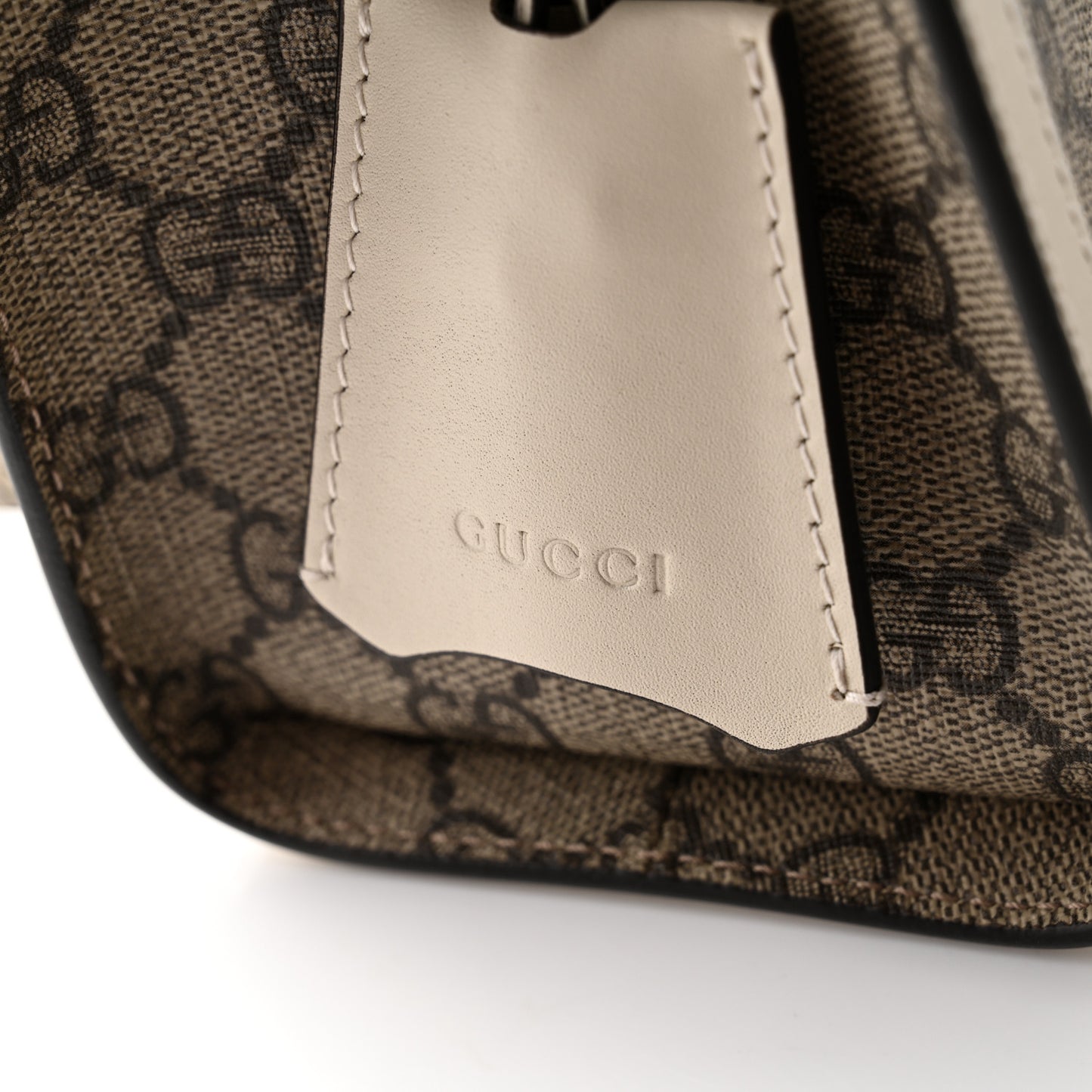 GG Supreme Monogram Moon Calfskin Small Padlock Tote Beige Ebony Mystic White