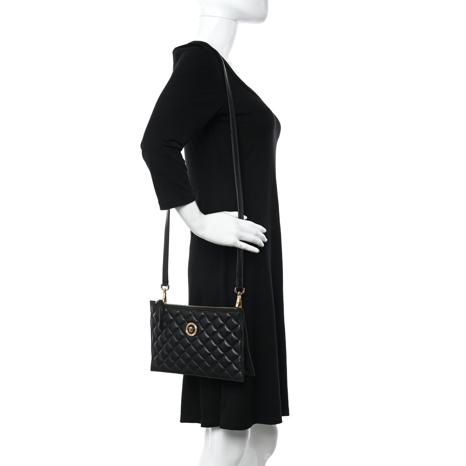 Versace Calfskin Quilted Small Tribute Icon Pouch Black 2 of 9