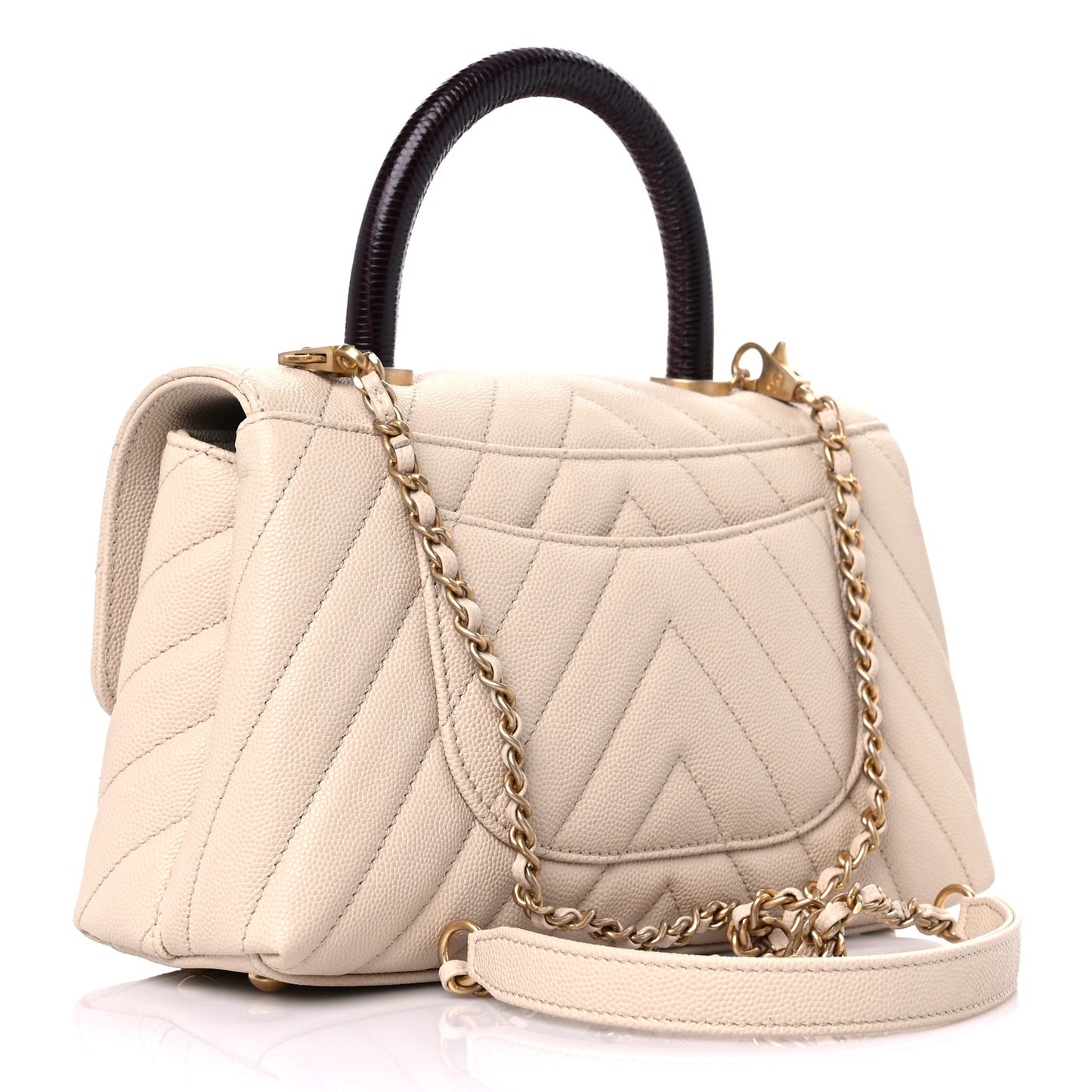 Caviar Lizard Chevron Quilted Mini Coco Handle Flap Ivory