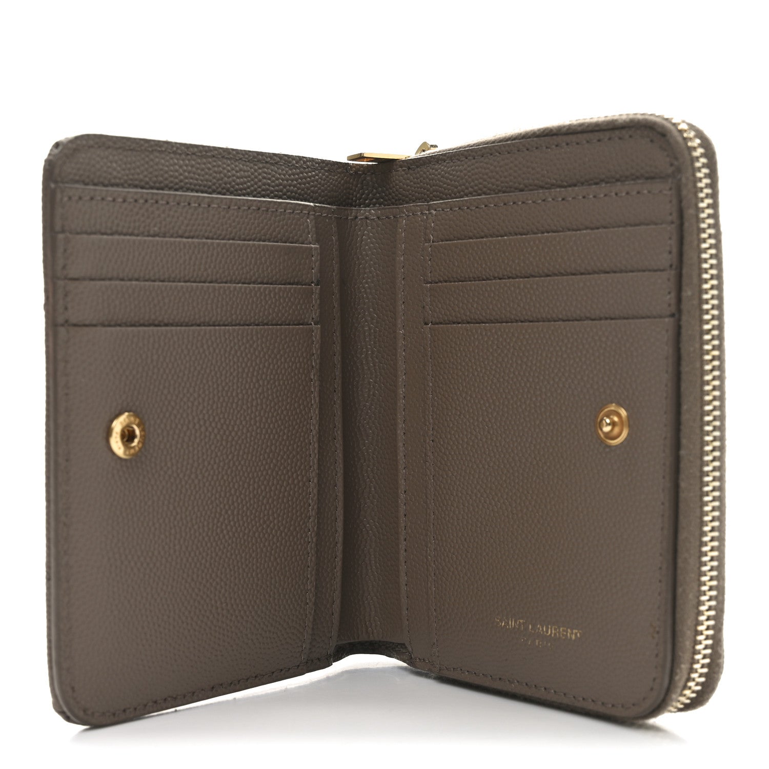 Saint Laurent Grain De Poudre Matelasse Chevron Monogram Compact Zip Around Wallet Dark Latte 5 of 9