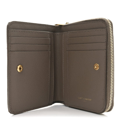 Saint Laurent Grain De Poudre Matelasse Chevron Monogram Compact Zip Around Wallet Dark Latte 5 of 9