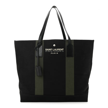 Saint Laurent Canvas Beach Shopping East West Tote Black 1 of 10