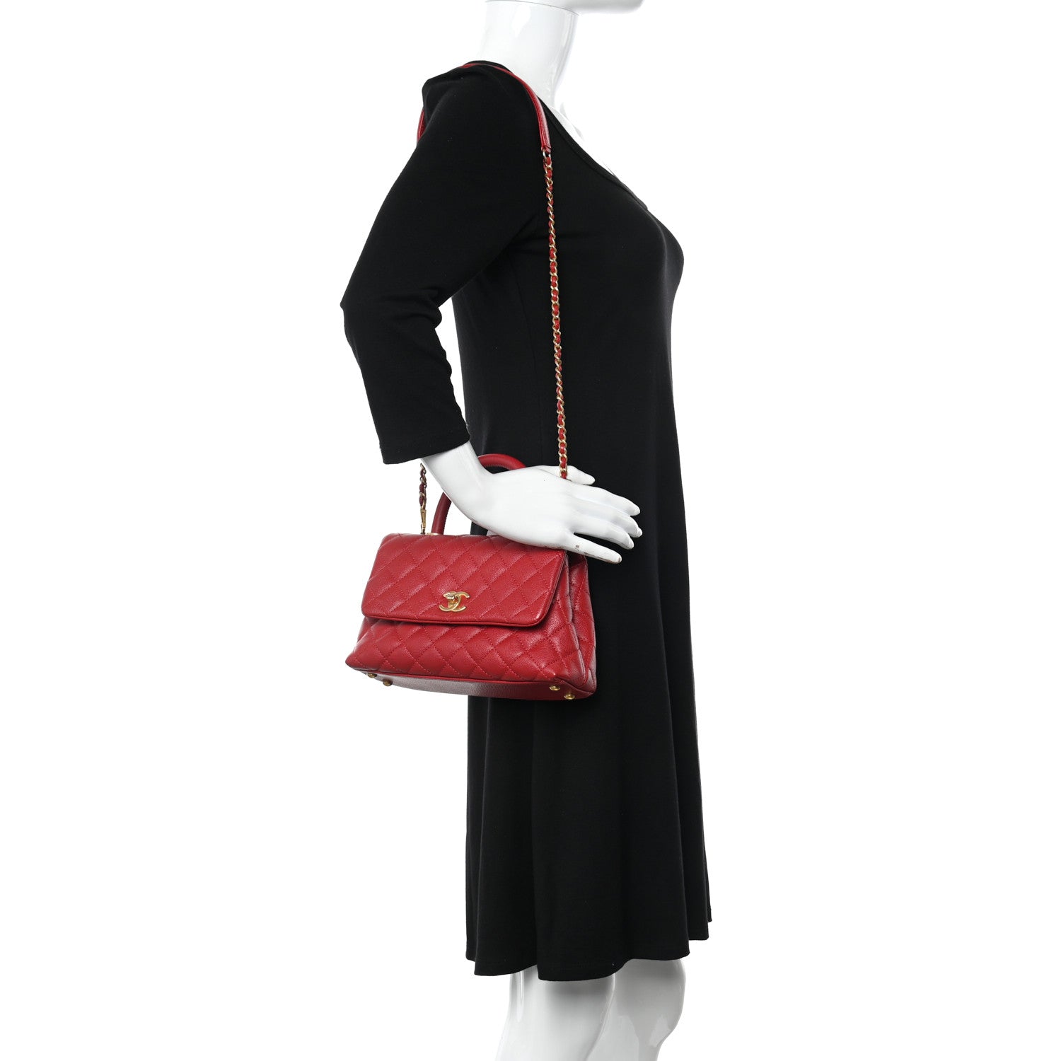 Chanel Caviar Quilted Mini Coco Handle Flap Red 2 of 10