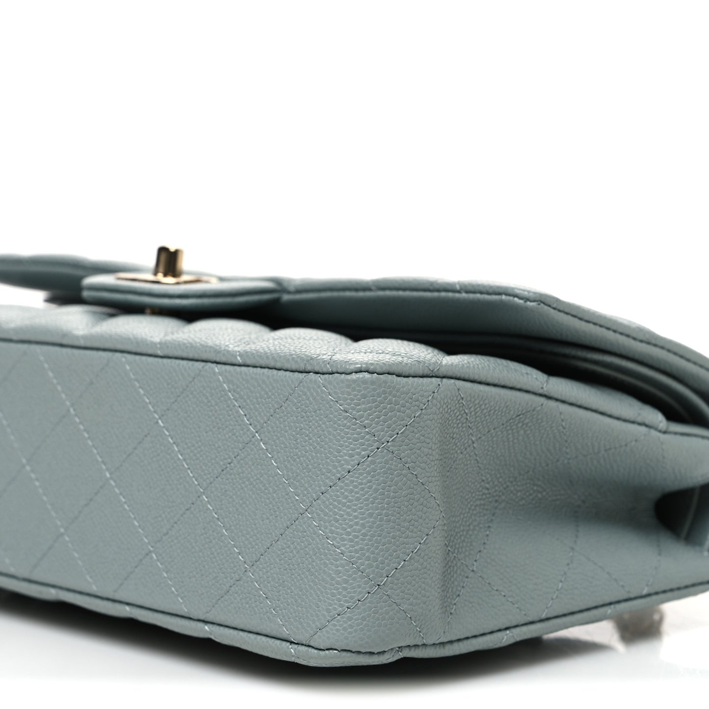 Caviar Quilted Medium Double Flap Light Green