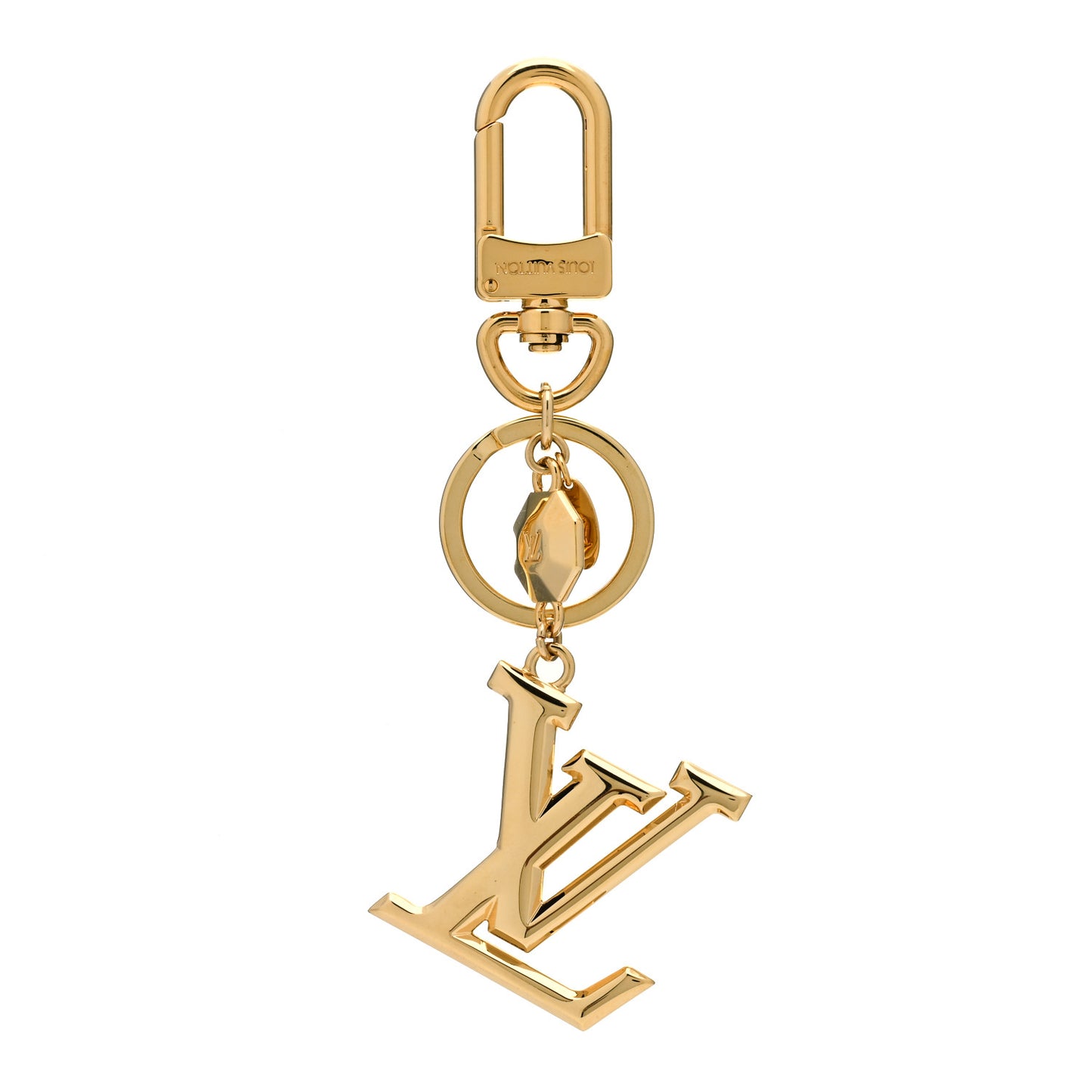 Metal LV Facettes Bag Charm Key Holder Gold