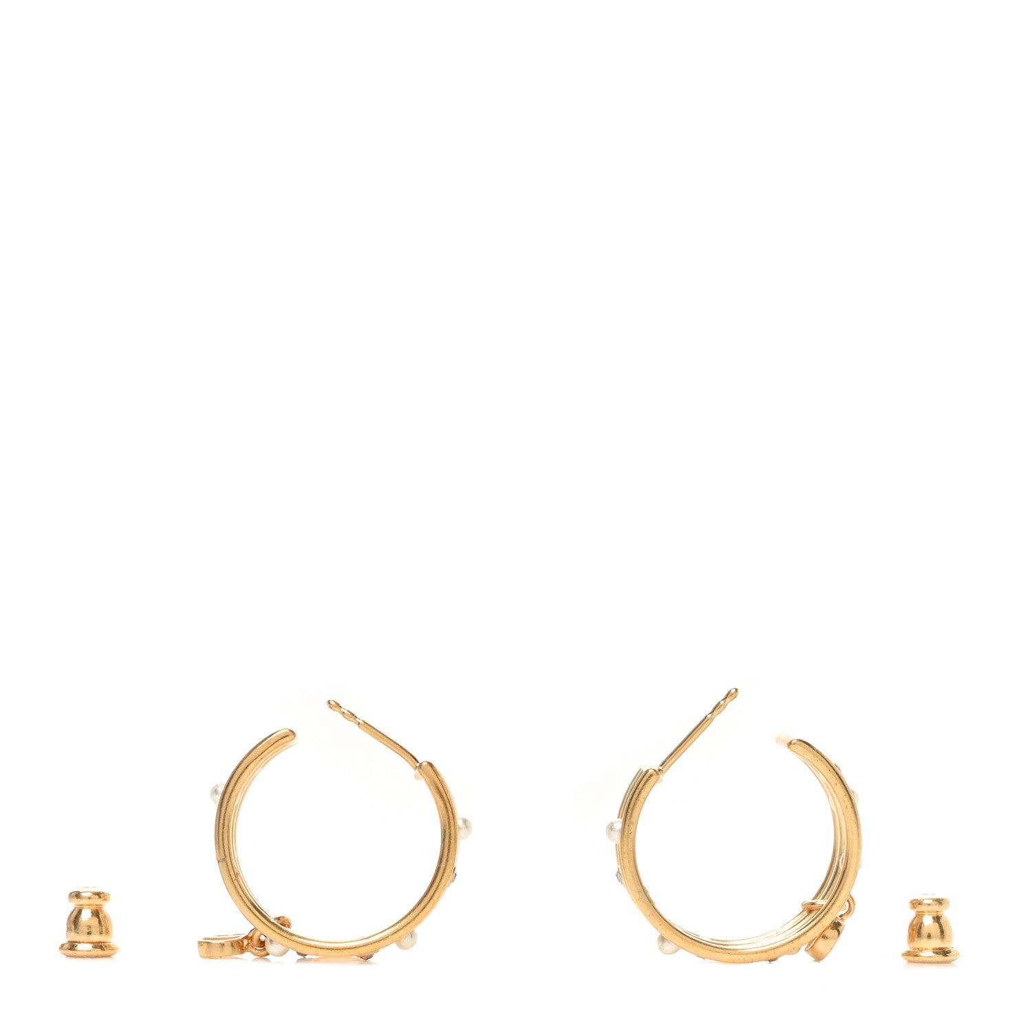 Christian Dior Pearl Crystal D-Backstage Hoop Earrings Gold 4 of 5