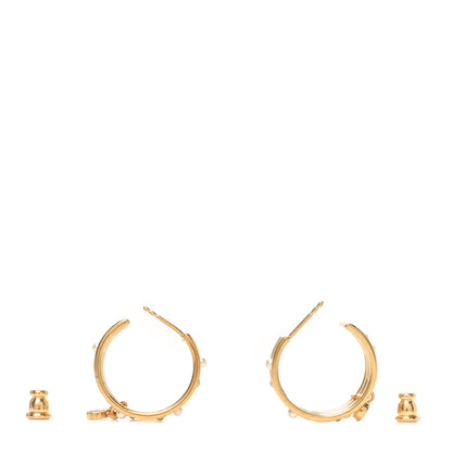 Christian Dior Pearl Crystal D-Backstage Hoop Earrings Gold 4 of 5