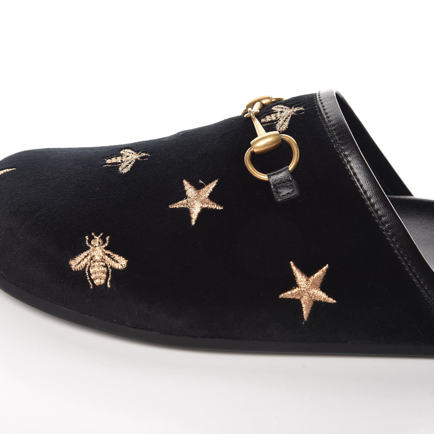 Softy Velvet Malaga Kid Bee Star Embroidered Womens Horsebit River Slippers 37 Black