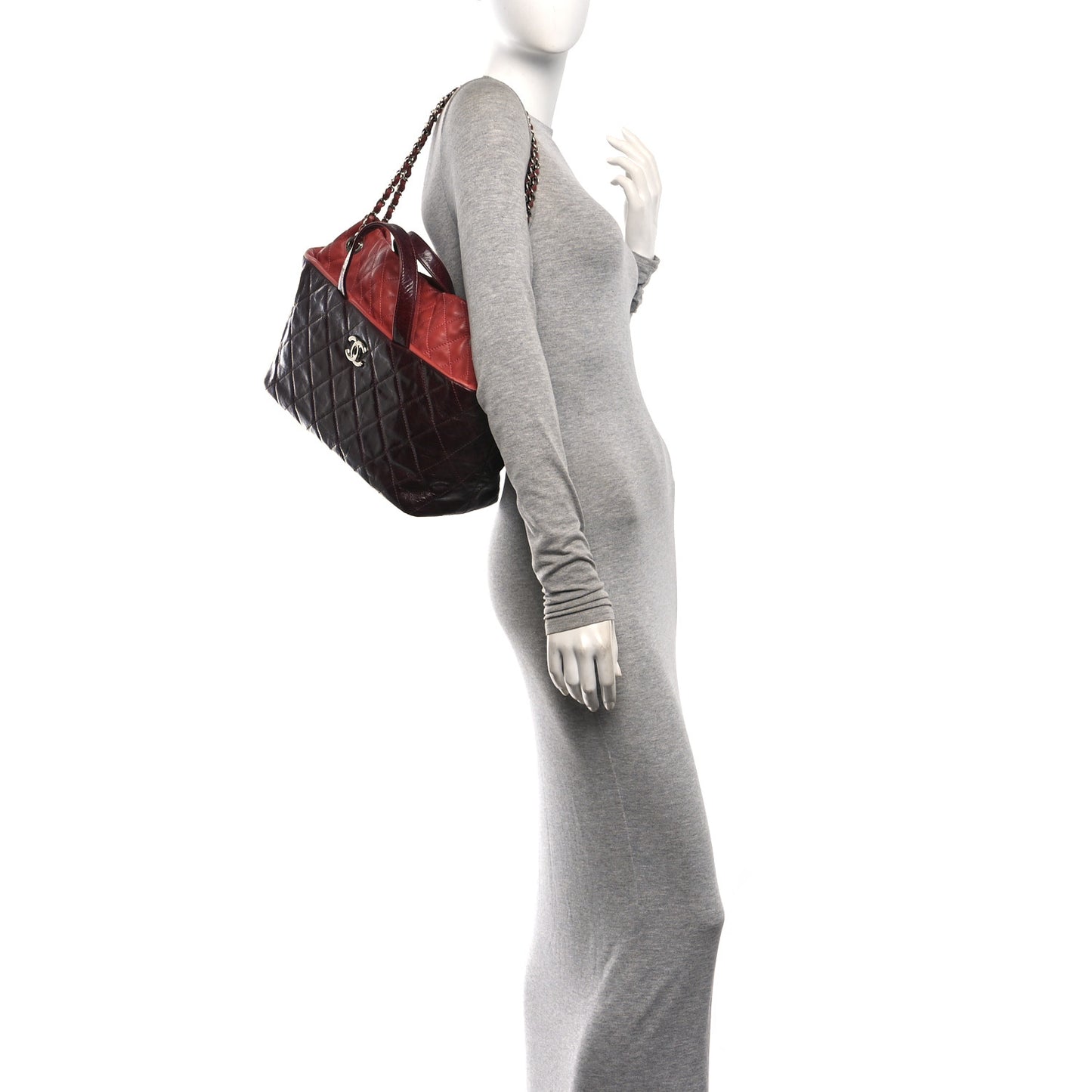 Glazed Calfskin Lambskin Quilted Portobello Tote Burgundy