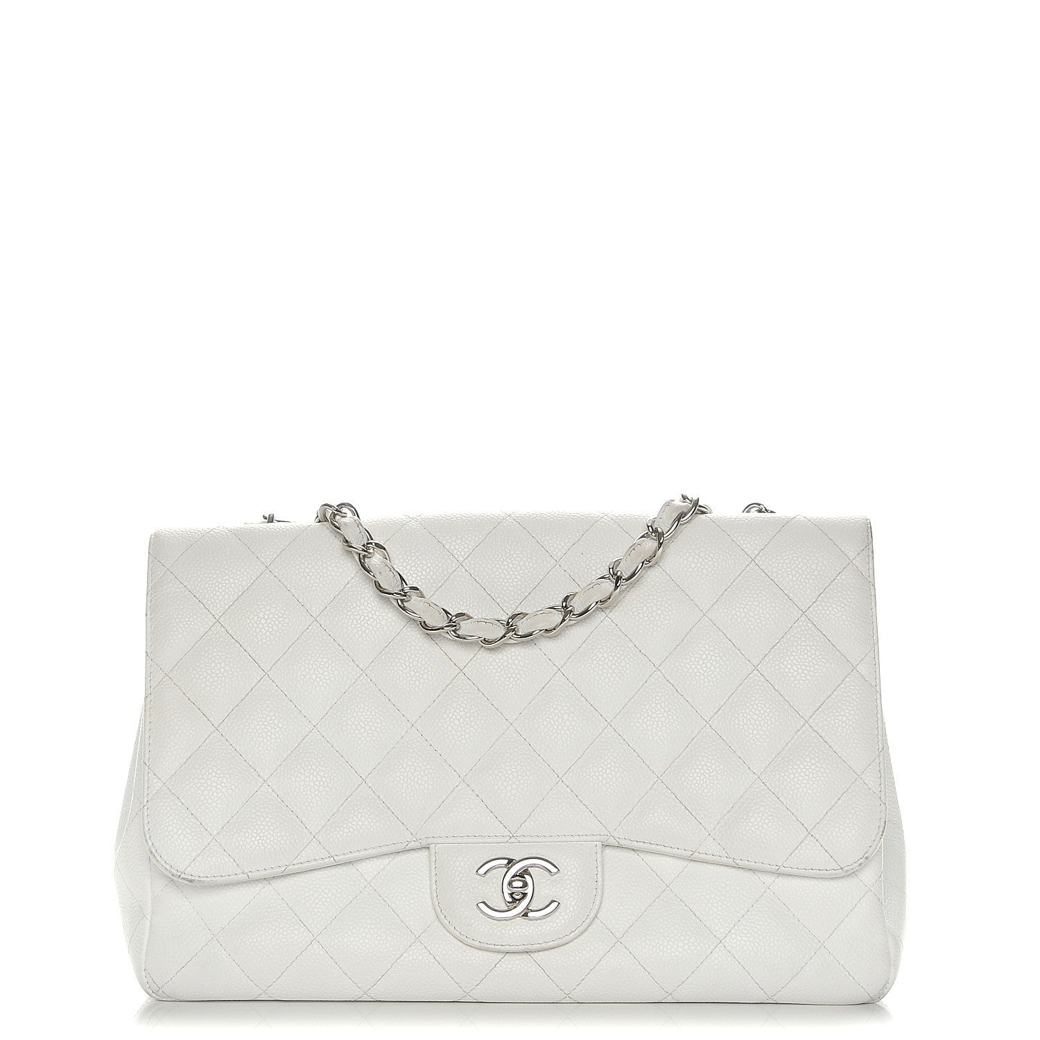 Chanel Caviar Quilted Jumbo Single Flap White 1 of 19