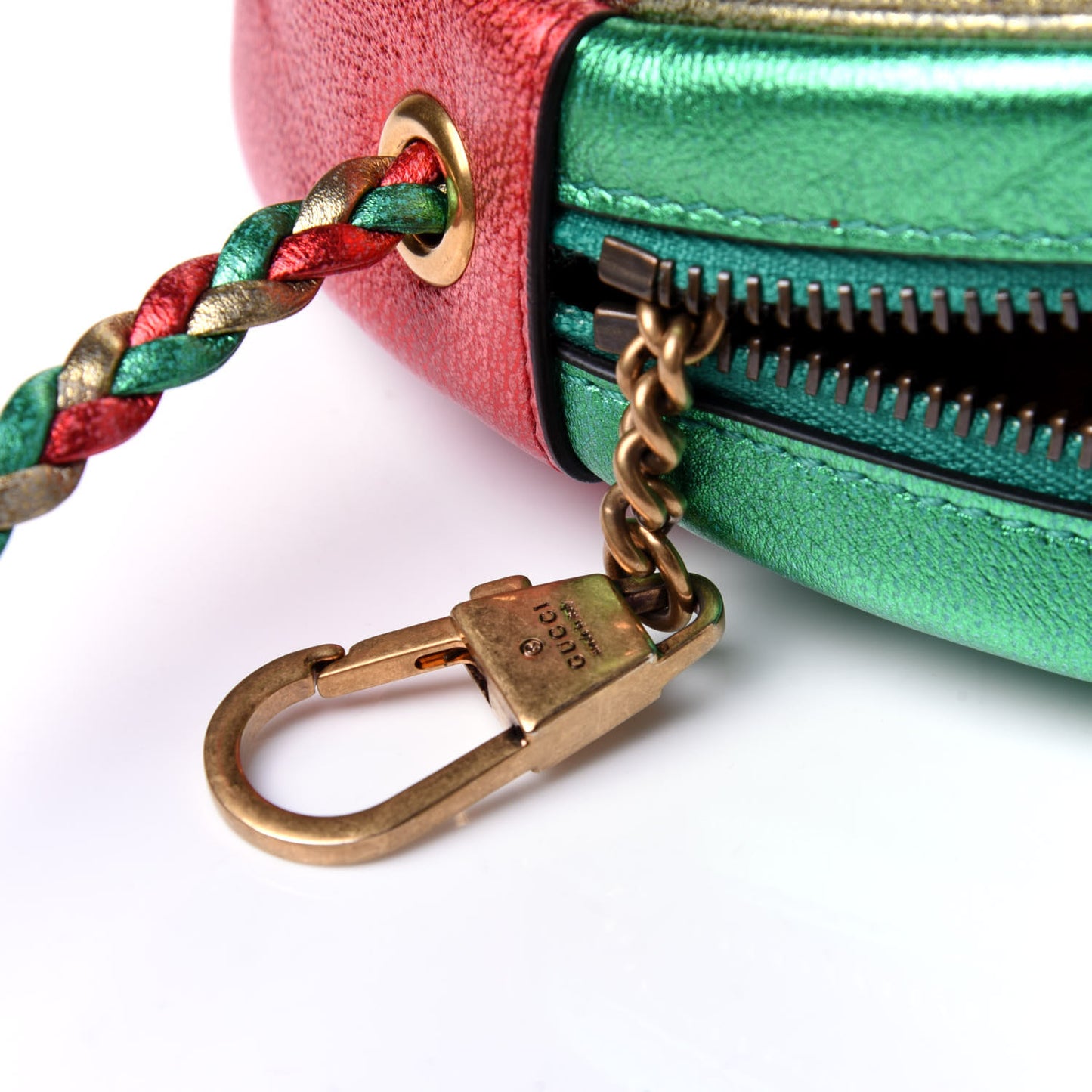 Laminated Nappa Trapuntata Mini Zumi Dome Shoulder Bag Rosso Jasmine Green Rame