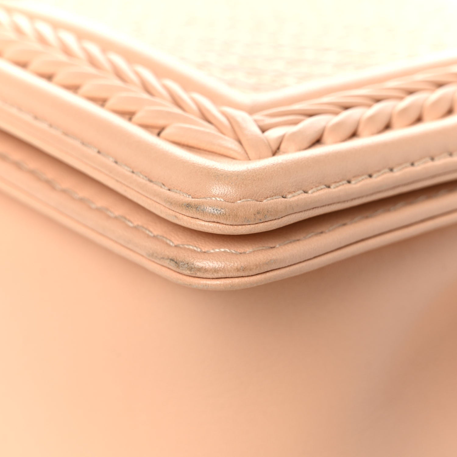 Chanel Calfskin Chevron Quilted Medium Braided Boy Flap Beige 10 of 15