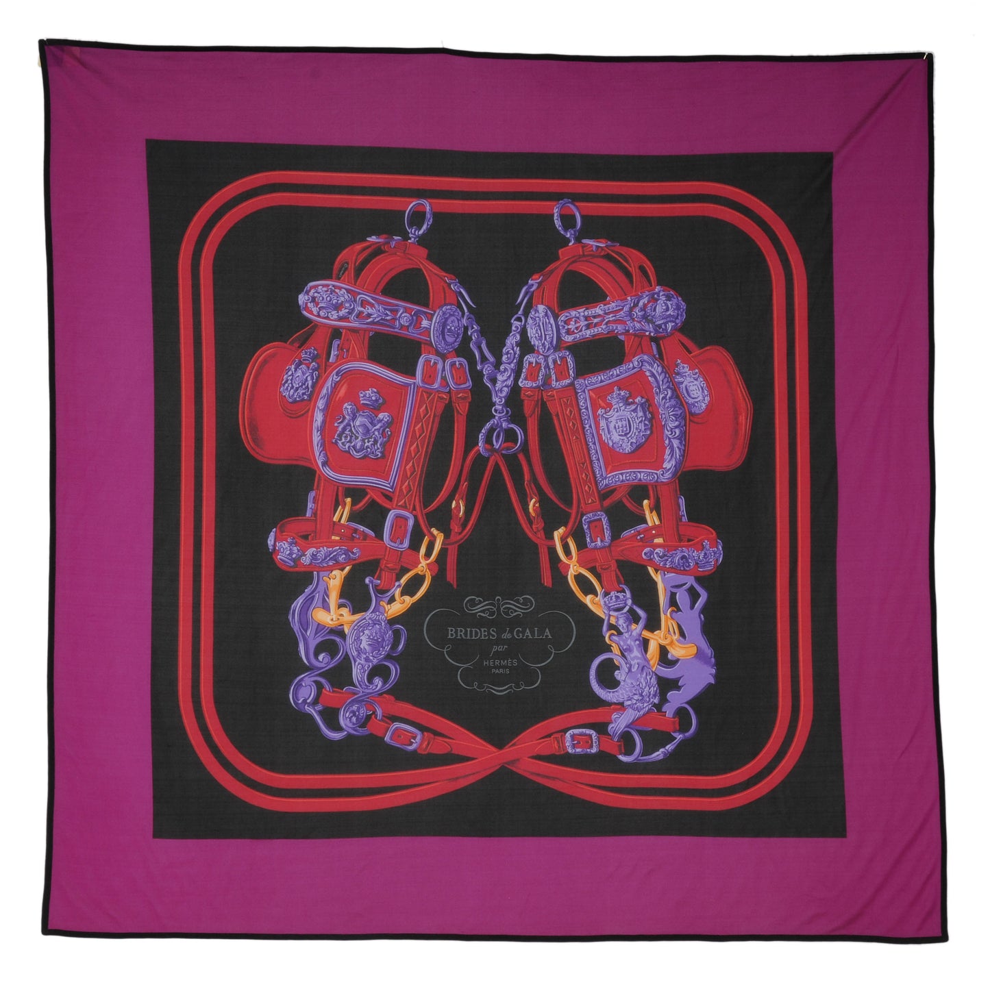 Silk Jersey Brides De Gala Scarf 90 Noir Bougainvillier Cherry