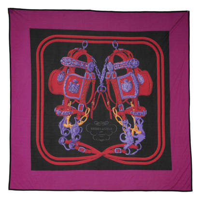 Hermes Silk Jersey Brides De Gala Scarf 90 Noir Bougainvillier Cherry 2 of 6