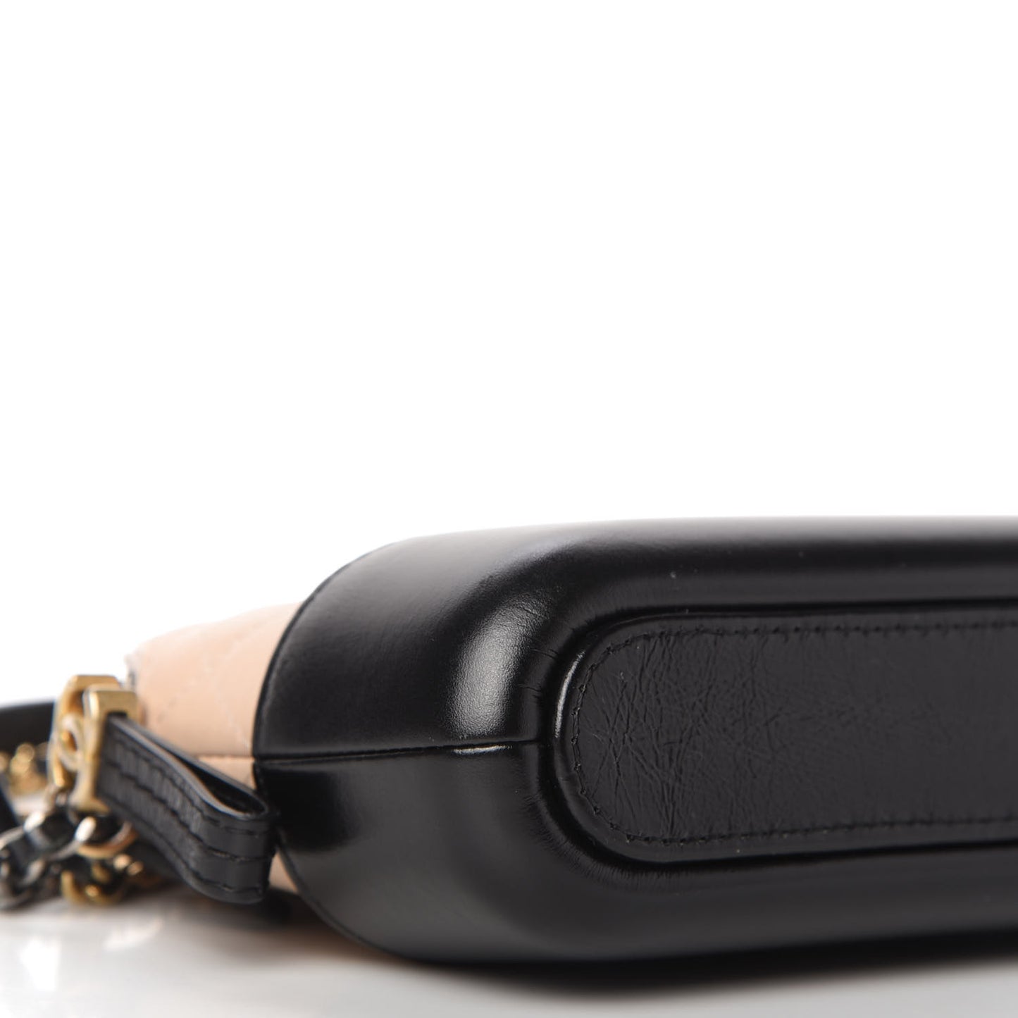 Aged Calfskin Quilted Small Gabrielle Clutch With Chain Beige Black
