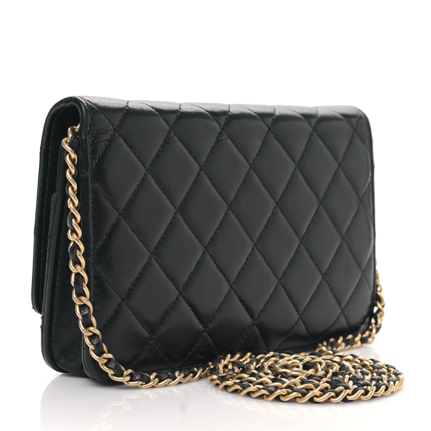 Lambskin Quilted Studded Wallet On Chain WOC Black