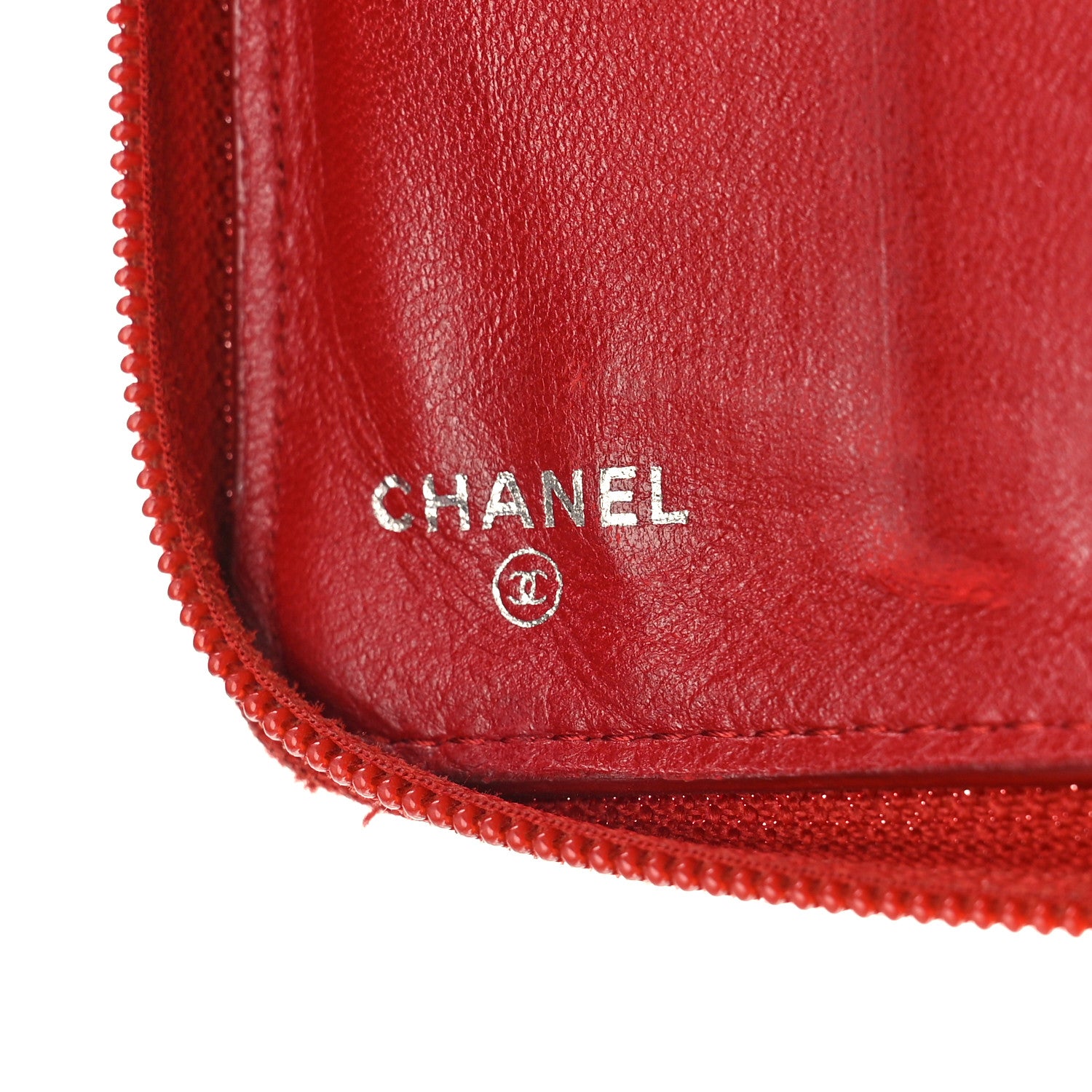 Chanel Lambskin Camellia Embossed Zip Around Organizer Wallet Red 7 of 16