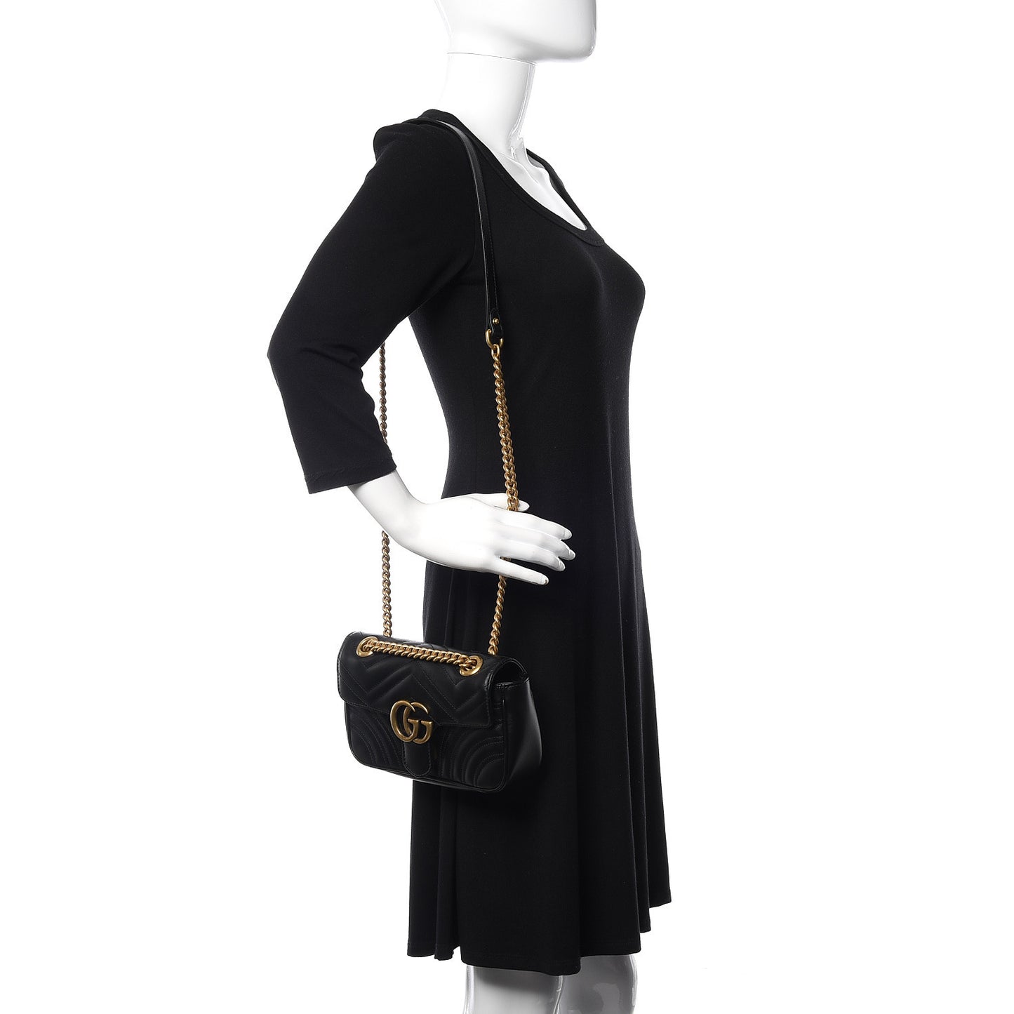 Calfskin Matelasse Mini GG Marmont Shoulder Bag Black