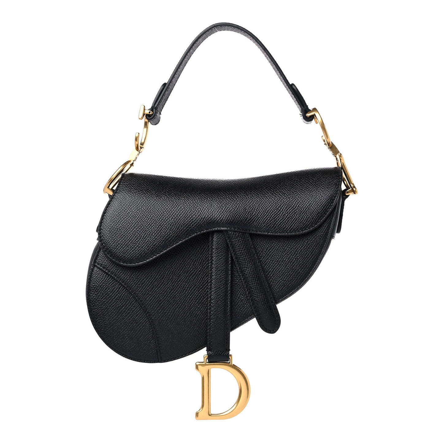 Grained Calfskin Mini Saddle Bag Black