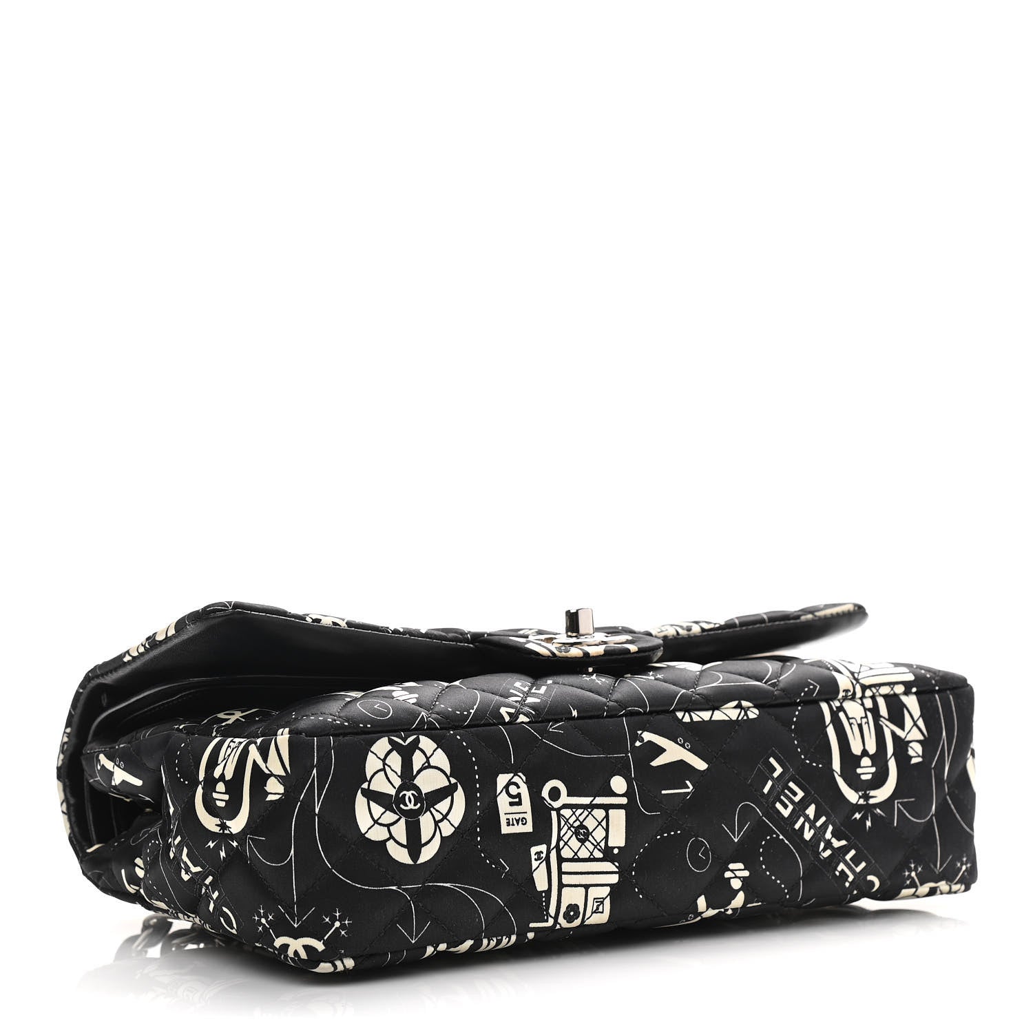 Chanel Satin Airline Printed Medium Double Flap Black White 4 of 12