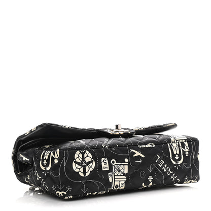 Chanel Satin Airline Printed Medium Double Flap Black White 4 of 12