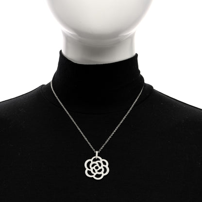 Chanel 18K White Gold Diamond Camelia Ajoure Pendant Necklace 2 of 5