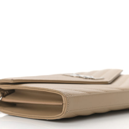 Saint Laurent Grain De Poudre Matelasse Chevron Monogram Chain Wallet Deep Beige 10 of 13