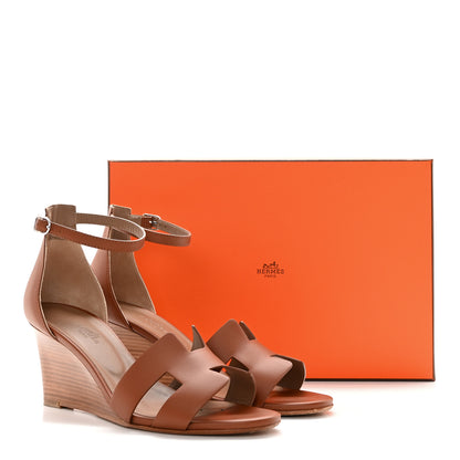 Hermes Calfskin Legend Wedge Sandals 38.5 Gold 18 of 18