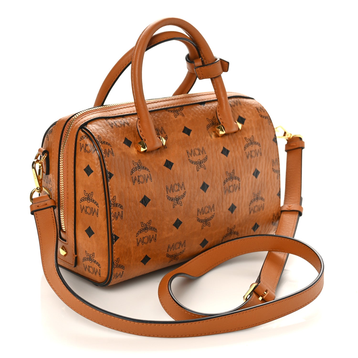 MCM Visetos Small Essential Boston Bag Cognac 3 of 8