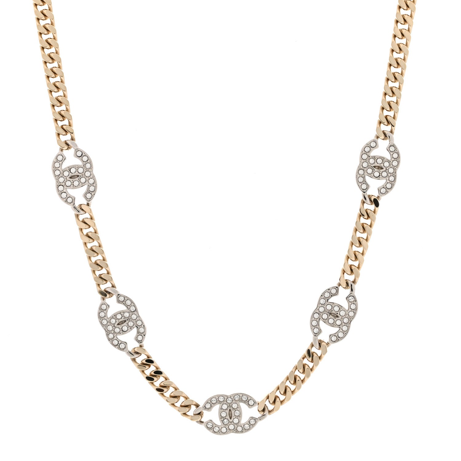 Chanel Crystal Chain CC Link Choker Gold Silver 1 of 5
