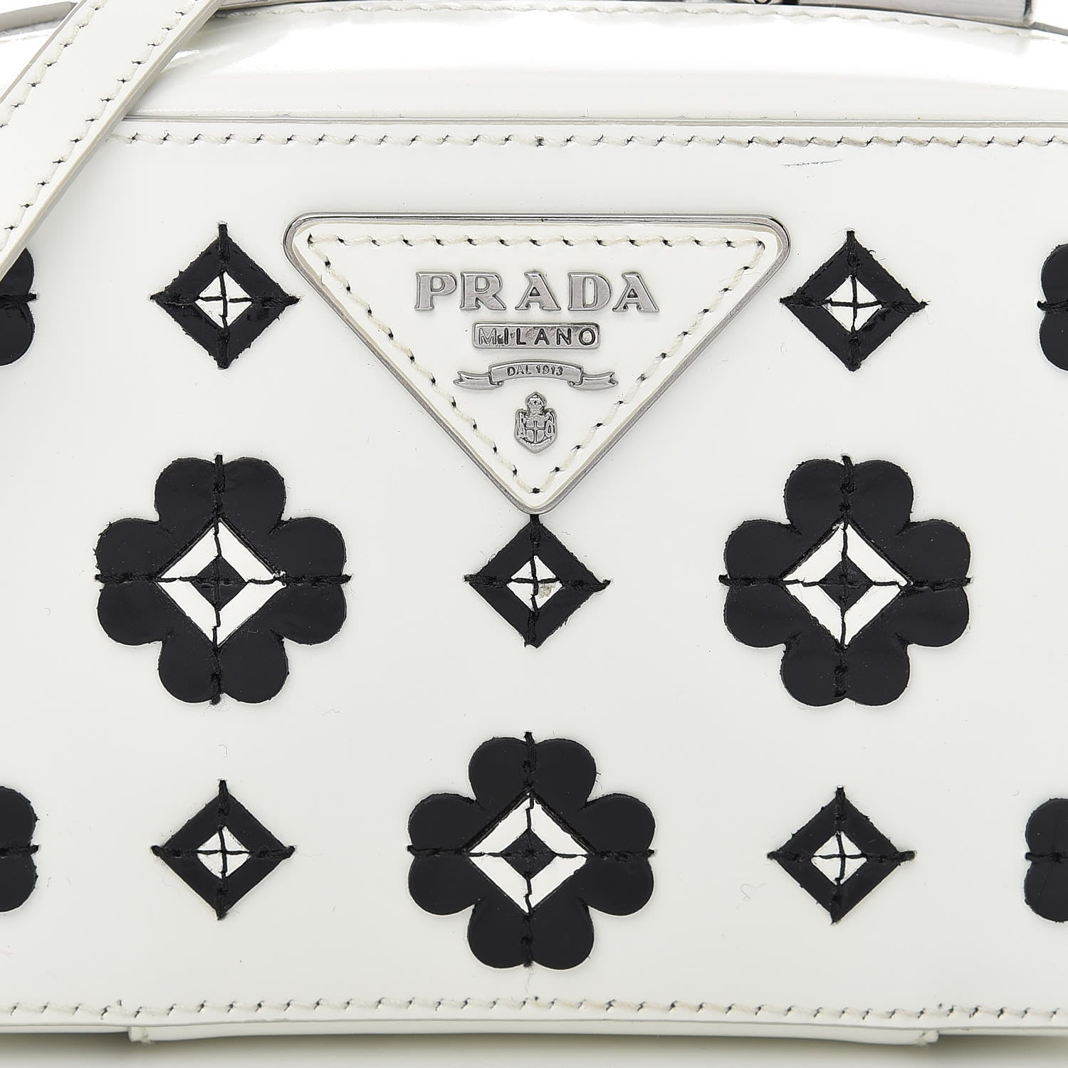 Prada Spazzolato Floral Crossbody White Black 8 of 13