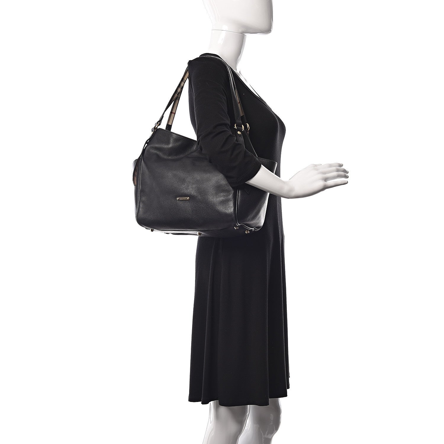 Burberry Calfskin Haymarket Check Small Canterbury Tote Black 2 of 19