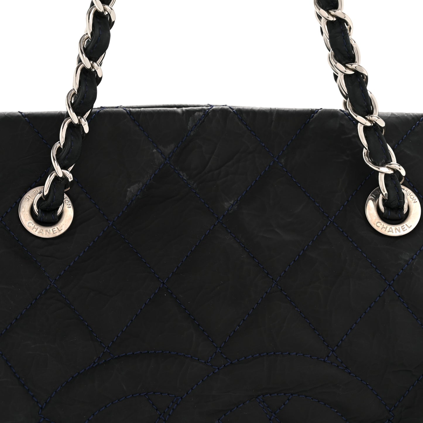 Crinkled Calfskin Grand Timeless Shopping Tote GTT Dark Blue