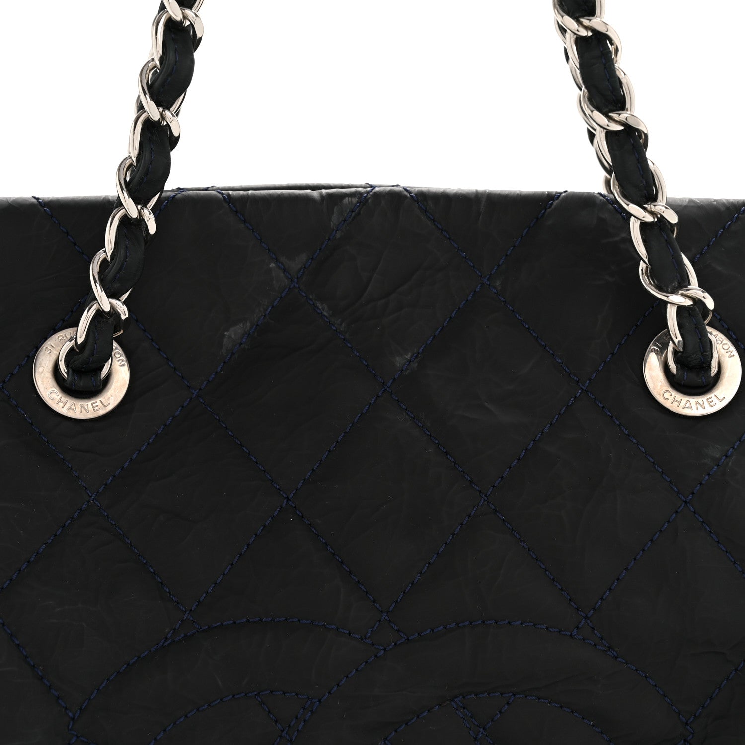 Chanel Crinkled Calfskin Grand Timeless Shopping Tote GTT Dark Blue 8 of 12