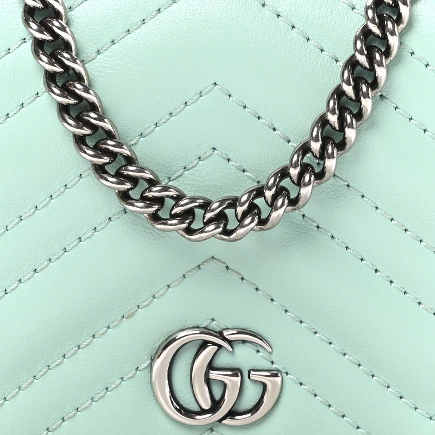 Calfskin Matelasse GG Marmont Mini Wallet On Chain Water Green