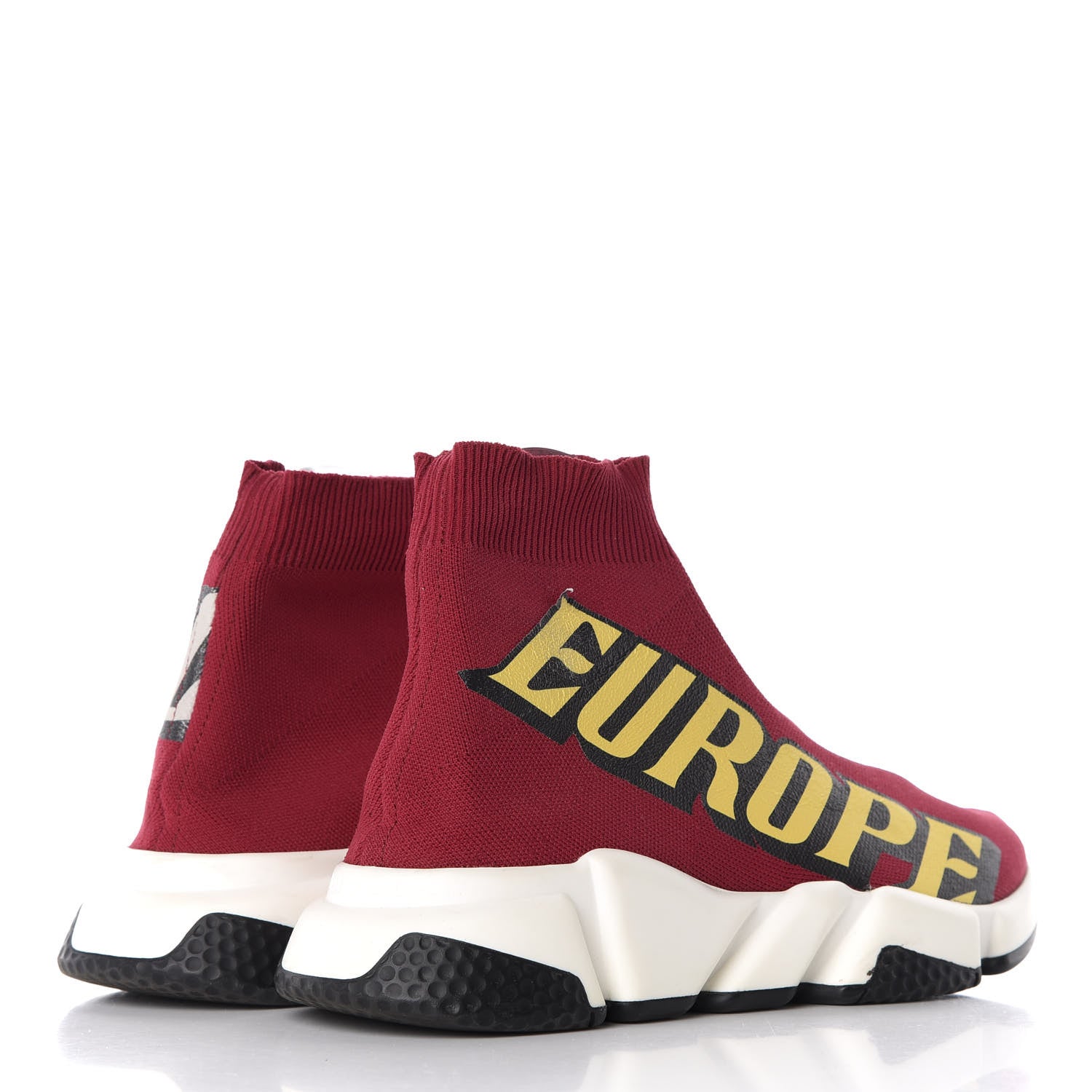 Balenciaga Neoprene Knit Europe Print Womens Speed Sneakers 38 Red Yellow Black 5 of 9