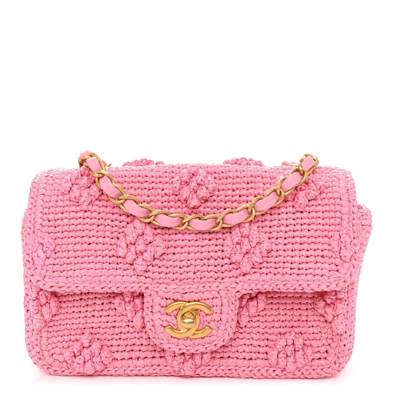 Chanel Raffia Small Dolce Raffia Flap Bag Pink 1 of 10