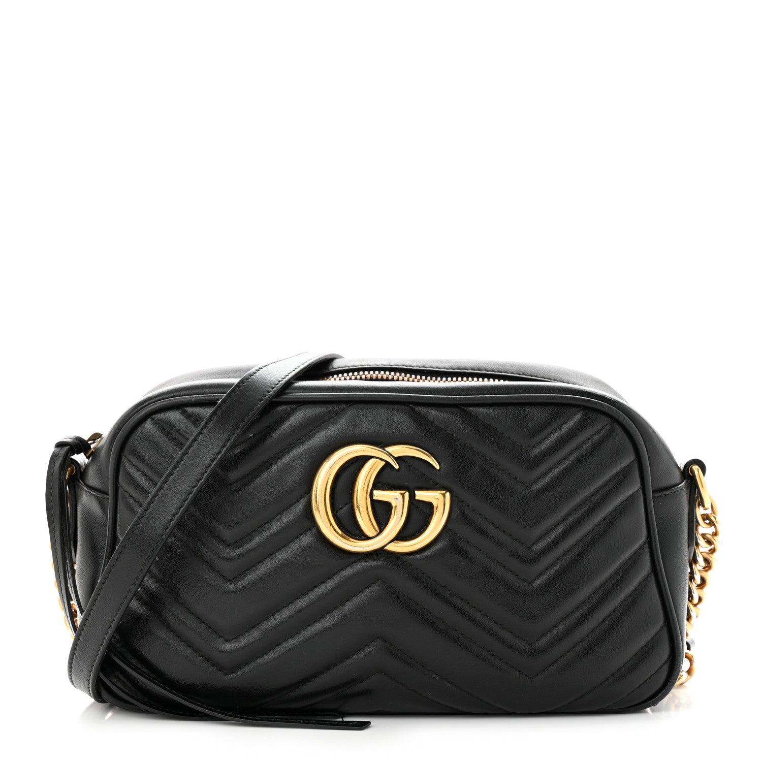 Gucci Calfskin Matelasse Small GG Marmont Chain Shoulder Bag Black 1 of 15