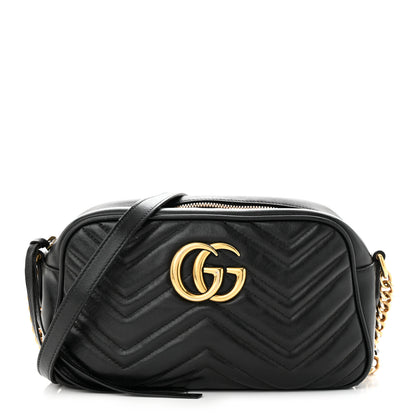 Gucci Calfskin Matelasse Small GG Marmont Chain Shoulder Bag Black 1 of 15
