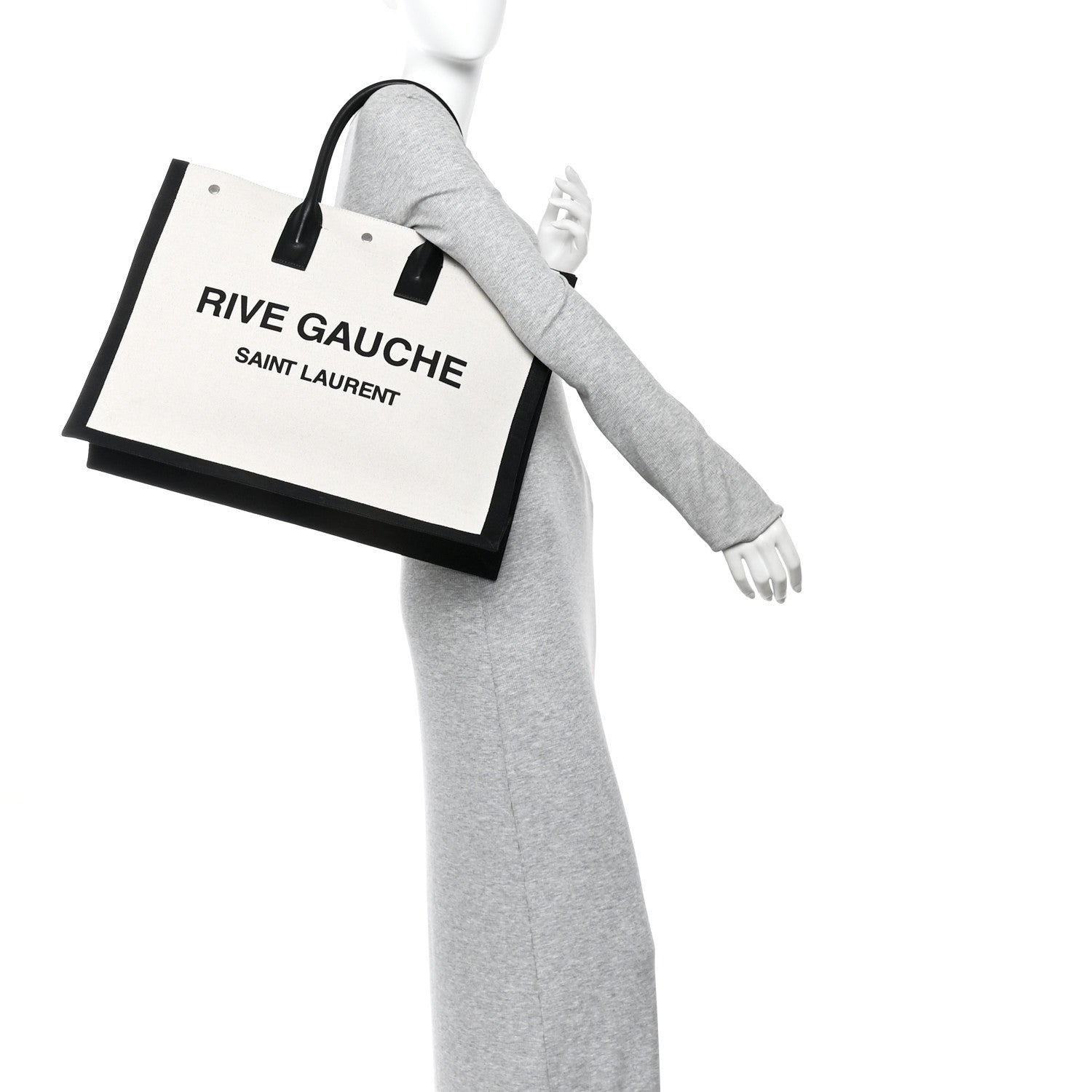 Saint Laurent Linen Calfskin Rive Gauche Tote White Black 2 of 10