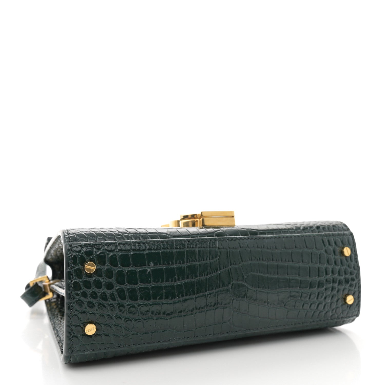 Saint Laurent Calfskin Crocodile Embossed Mini Classic Monogram Cassandra Top Handle Green 4 of 11