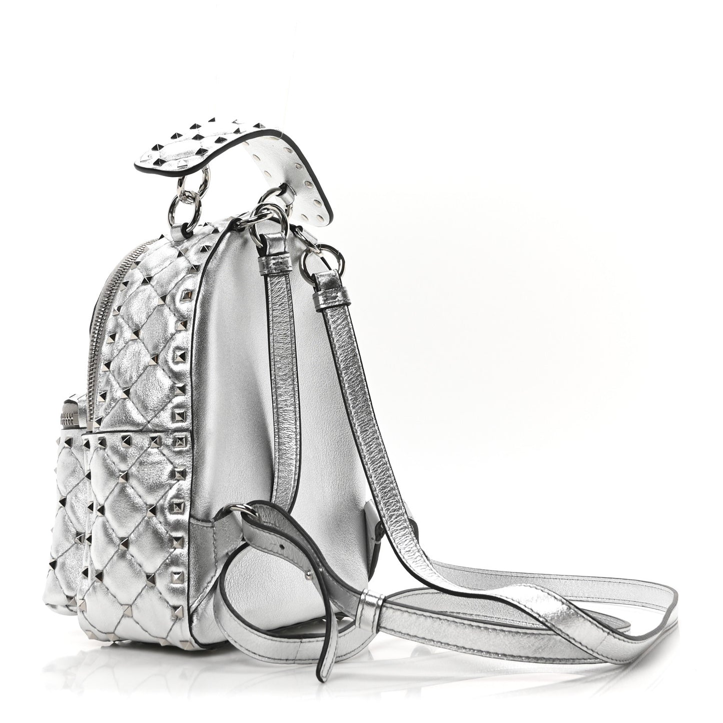 Metallic Nappa Mini Rockstud Spike Backpack Silver