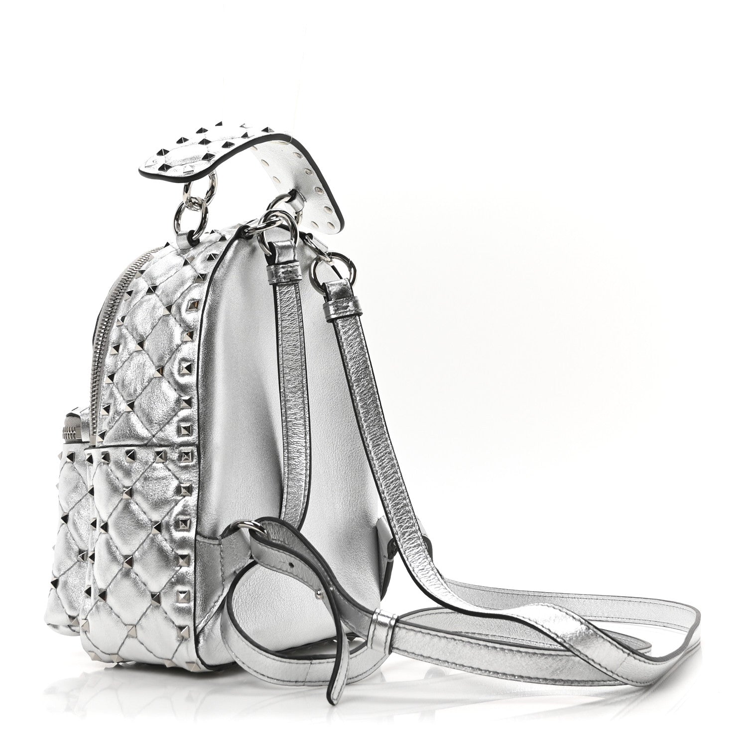 Valentino Garavani Metallic Nappa Mini Rockstud Spike Backpack Silver 3 of 9