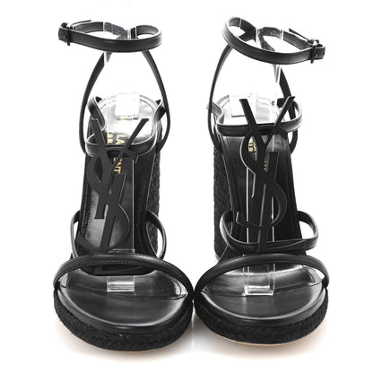Saint Laurent Calfskin Cassandra Espadrille 105 Wedges 37 Black 3 of 9