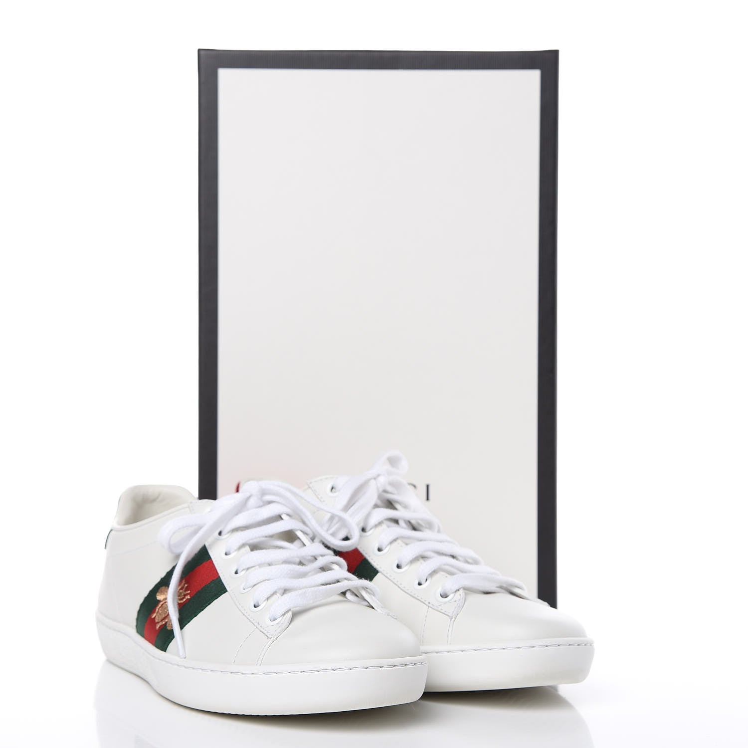 Gucci Calfskin Ayers Bee Embroidered Womens Ace Sneakers 36 White Green 10 of 10