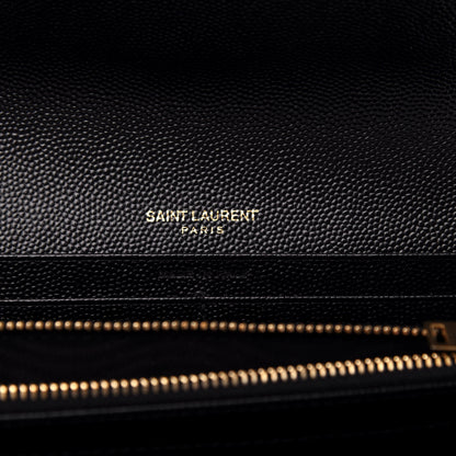 Saint Laurent Grain De Poudre Matelasse Chevron Monogram Flap Wallet Black 6 of 7