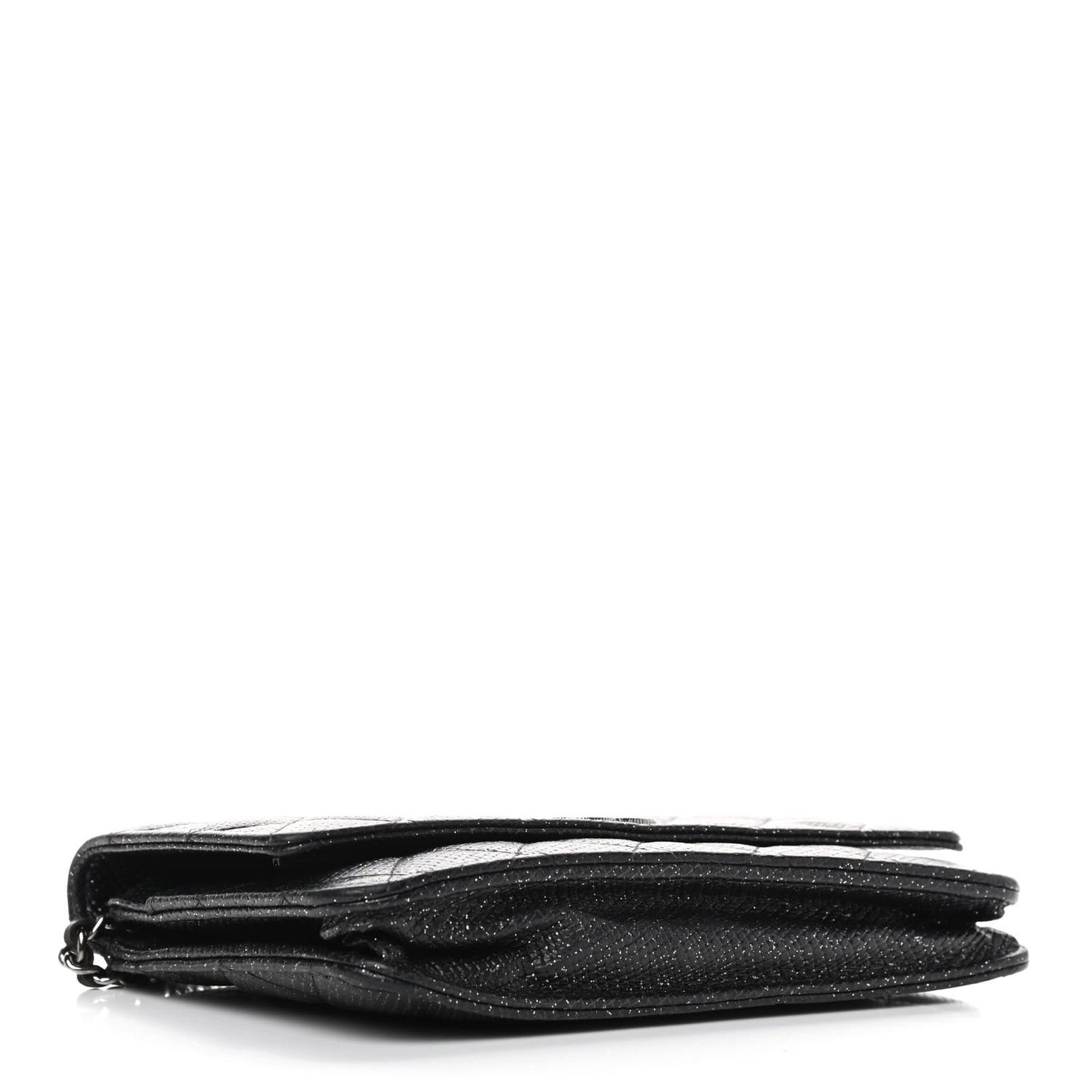 Glitter Calfskin Quilted Wallet on Chain WOC Black Silver