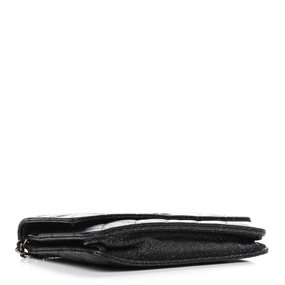 Chanel Glitter Calfskin Quilted Wallet on Chain WOC Black Silver 4 of 10